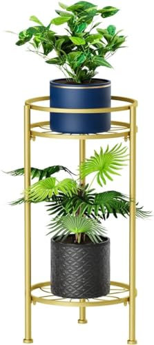 H HOMEXIN Blumenständer, Pflanzenständer Indoor Outdoor, 2-stöckiger 60cm Hoher Metall Pflanzenregal, Strapazierfähiger Rostfreier Blumenregal für Eckgarten, Terrasse, Rasen, Balkon, Büro
