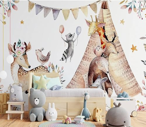Naturempress Papier Peint Panoramique Cerf Sika Animal Jardin D'Enfants Chambre De Bébé Papier Peint Intissé Tapisserie Poster Mural pour Salon Chambre Décoration Murale