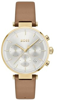 BOSS Orologio Analogico Multifunzione al Quarzo da Donna Collezione MAJESTY SPORT con Cinturino in Pelle Color Marrone Cammello - 1502772