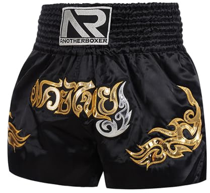 ARIASS MMA-Shorts, Muay-Thai-Shorts für Training und Kickboxen, Trainingsshorts für Kampfsport, Käfigkampf, BJJ, Boxen, Grappling für Männer, Frauen, Kinder(Black,L)