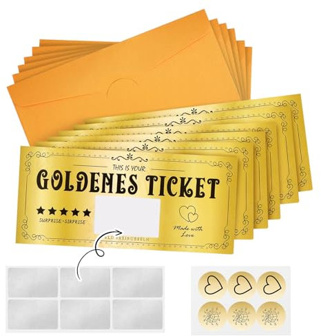 kodivenj 6 Stücke Goldenes Ticket Gutschein Zum Selber Ausfüllen Mit Rubbelaufkleber Rubbellose Selber Machen Rubbelkarte Zum Beschriften Geburtstagskarte Geburtstagsgeschenk - Geburtstagsgeschenke
