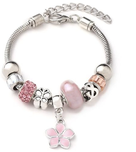 ARROMI Charm Armband, Verstellbares Bettelarmband, Glitzernden Kristall Armband, Geschenk Für Mädchen (Rosa)