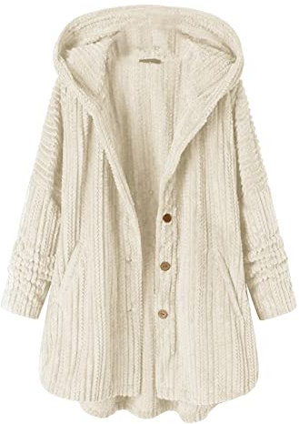 Cordjacke Damen Winter Lang,Plüschjacke Mit Kapuze Warm Gefüttert Kapuzenjacke Flauschig Kuscheljacke Langarm Hooded Teddyjacke Winddicht Übergangsmantel Einfarbig Casual Pullover