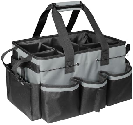 Boczif Bolsa Organizadora de Artículos de Limpieza con asa (Gris) | con asa, Correas para el Hombro, Compartimento Separador Desmontable, Bolsa de Mano para Herramientas de Limpieza de Limpieza