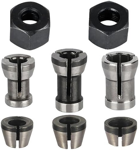 8 Piece Collets Set, Router Accessories for Einhell Katsu Bosch Dewalt, 6 Clamping Adapters (6 mm, 6.35 mm, 8 mm) + 2 Nuts for Engraving Machine