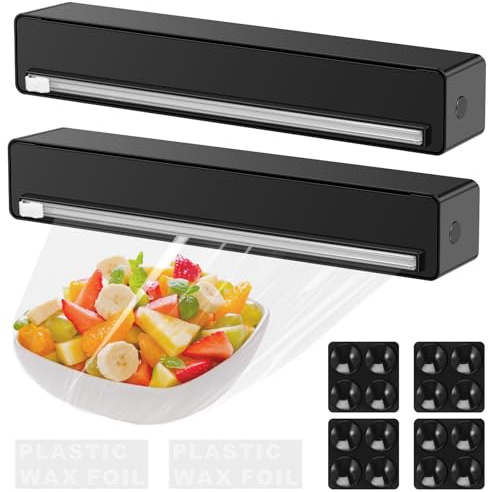 2Pcs Cling Film Dispenser with Cutter,30cm Foil Dispenser with Suction Cup,Plastic Clingfilm Wrap Dispensers Cutter Storage,Refillable Foil Holder for Home Home Restaurant