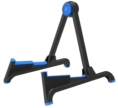 MotiveTech Zusammenklappbarer Gitarrenständer, Instrumentenständer, Bodenständer, Instrumentenhalterung, Leicht, Rutschfest, Vielseitig, Geeignet für Zuh, Schwarz Blau