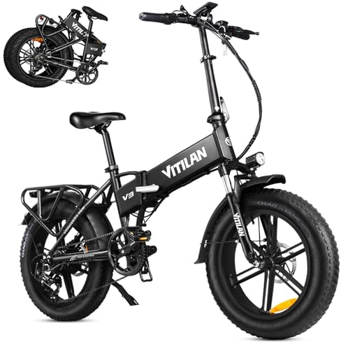 Bici Elettrica Pieghevole per Adulti, Motore Potente, 20×4.0 Fat Tire, 48V Batteria, 7 Velocità, Autonomia 40-110km, Bicicletta Elettrica per Spostamenti urbani, Avventure All'aria Aperta (Nero)