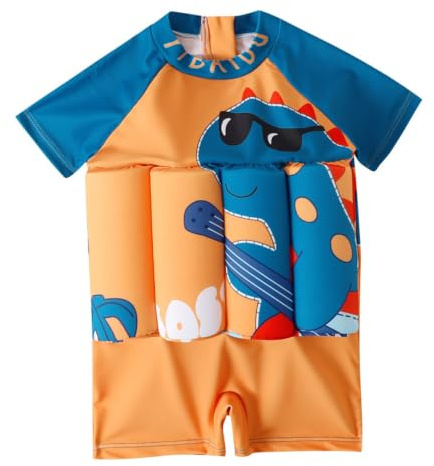 Traje de Baño Flotante Flotador Bebe Bañador Niños Manga Corta Trajes de Baño de Una Pieza Impresión de Dibujos Animados Flotabilidad Ajustable Secado Rápido Trajes de Entrenamiento