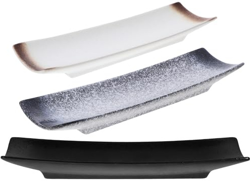 SOLUSTRE 3 st japanska sushitallrikar, serveringsfat i keramik, rektangulärt porslinsfat 28 cm långt för förrätt, sallad, bröllop, inflyttningsservering