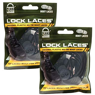 Lock Laces for Boots (2 Pair) Premium Heavy Duty Elastic No Tie Boot Laces for Shoes (Black)