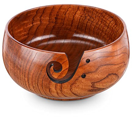 Wooden Yarn Bowl, Wood Knitting Bowl Wool Holder 15x8cm Wool Bowl Prevent Tangles, Crochet Bowl for Yarn Wood Crochet Yarn Bowl for DIY Knitting Accessories Kit Crochet Yarn Holder for Knitting