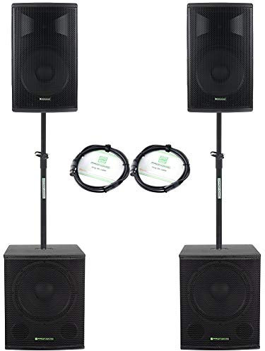 Pronomic Powerstage Economy 1815 2.2 - aktives PA-Set mit 2X 18-Subwoofer und 2X 15-Satelliten - 840 Watt Gesamtleistung (RMS) - inklusive Distanzrohre und XLR-Kabel