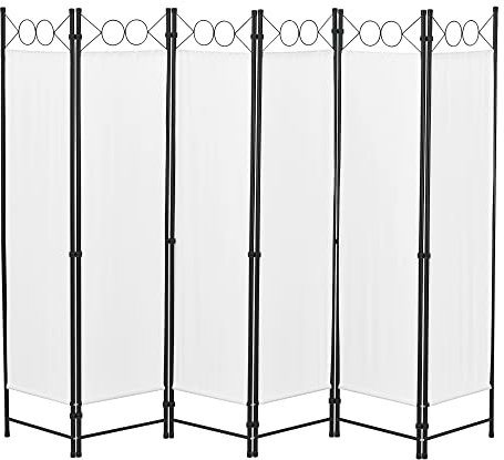 [en.casa] Paravento/Separè Decorativo per Interni/Balcone, 171 x 240 cm (AxL) Divisorio a 6 Pannelli per Camera da Letto/Studio Medico - Struttura Pieghevole - Bianco