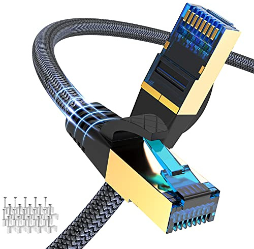 Ciwoda Cat 8 Ethernet Cable 25ft, Outdoor, Indoor Nylon Braided Cat 8 Cable, Heavy Duty 26AWG 40Gbps, 2000MHz, S/FTP Patch Cord for Xbox, POE, PS5, Router