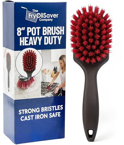 8 Inch Pot & Dish Kitchen Scrub Brush for Heavy-Duty Cleaning – Stiff Bristle Scrubber for Sink, Cast Iron, and Grill Grates - Kitchen Dish Scrubber Brush - 90048 by FryOilSaver Co.
