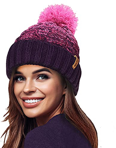 RockJock STORMACTIVE 100% Waterproof Ladies Unisex Chunky Ombre Warm Winter Teddy Fleece Lined Knitted Pompom Beanie Hat