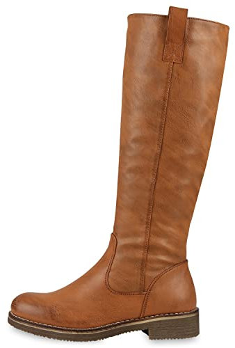 VAN HILL Klassische Stiefel Damen Schuhe Leicht Gefüttert Boots Profilsohle 149797 Hellbraun 41