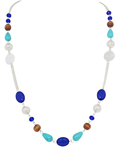 Bocar Long Chain Beaded Necklace for Women Fashion Sweater Party Birthday Jewellery Gift (NK-10684-Diva Blue)