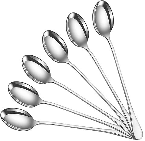 YSAMAX 20 cm Long Handle Latte Spoon Set of 6 Stainless Steel Spoon for Latte, Ice Cream, Sundae, Coffee Spoons Ideal for Home, Kitchen, Restaurant, Mixing, Luxurious Elegant Look, Ideal for Stirring
