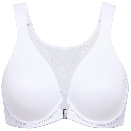 Delimira Women's Front Fastening Bras Posture Plus Size Underwire Unlined Plunge Back Support Seamless Bra White 38E