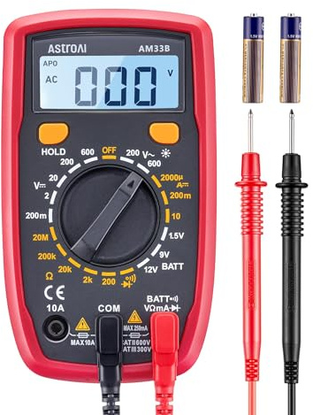 AstroAI Digital Multimeter Tester 2000 Counts with DC AC Voltmeter and Ohm Volt Amp Meter; Measures Voltage, Current, Resistance, Continuity and Diode, Black