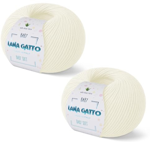 Ovillos por Punto, 100% Pura Lana Merino Virgen Extrafina by Lana Gatto. Línea Baby Soft, Natural recién Nacido con Aloe Vera, 100 g. 340 MT, (Blanco Natural - 978, 2)