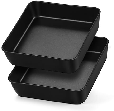 Joyfair 6 Inch Square Cake Tin Set of 2, Stainless Steel Cake Mould with Non-Stick Surface, Baking Pan Set Ideal for Roasting Bread Lasagna Brownie Beef, Easy Release & Easy Clean, 16cm
