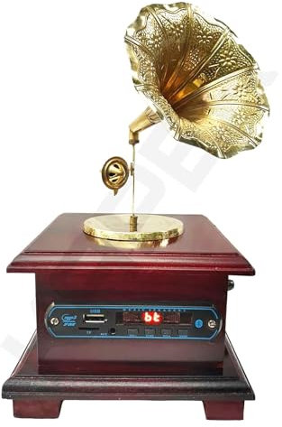 Orca International Co. - Altoparlante Bluetooth con grammofono vintage antico (11,1 pollici) per decorazione domestica, lettore musicale wireless in ottone, originale con porta AUX, USB