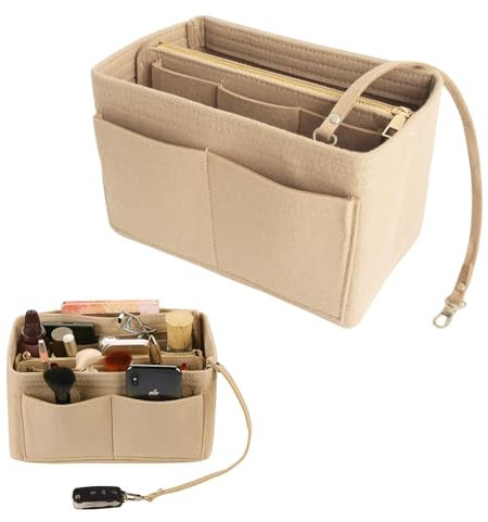 LHOEST Taschenorganizer Shopper Filz Klein, Khaki Organizer Tasche Handtasche mit Reißverschluss, Taschen Bag Organizer für Handtasche, Innentasche für Handtaschen Damen Schlüssel Kosmetikartikel