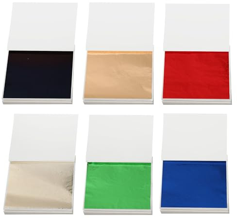 KIRIN 300 Pieces Imitation Gold Leaf Sheets,6 Colors 8cm*8.5cm Sheets for Handicrafts, DIY Nails, Gilding Crafting, Decoration, Frames, Furniture