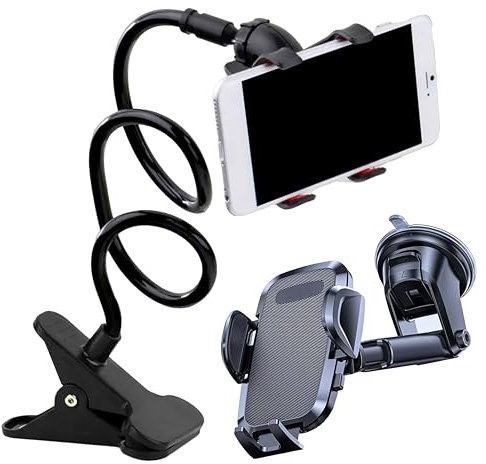 SOLONLINES® SÚPER Pack 2 Soportes Móvil Universal | Cuello de Cisne Flexible + Ventosa Ultra Fuerte | Ideal para Cama, Coche, Cocina y Mesa | Compatible con Todos los Smartphones