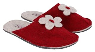 LEVITAS Point Fiore - Pantofole in Lana Agugliata | Suola in Lana Trattata, Antiscivolo, Senza Tacco | Lavabili in Lavatrice, Made in Italy, Colore Rosso, Numero 41-42
