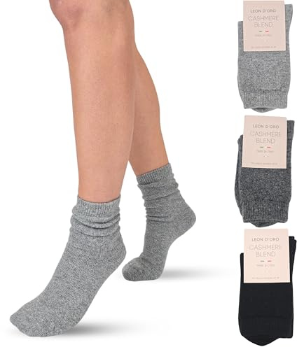LEON D'ORO Calze Cashmere Donna Calzini Lana e Cachemire Termici Invernali Made in Italy Idea Regalo Natale (IT, Testo, Taglia unica, Regular, Regular, LISCIO ASS1)