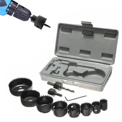 11 pièces Scie Cloche 19-64mm,Coffret de Scie Trépan,Scies Cloches en Acier au Carbone pour Bois,Scie Cloche Bi-métal,Pour perçage précis sur Liège,PVC et plastique,19 mm - 64 mm
