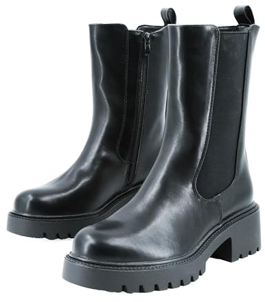 JOMIX Stivali Donna Stivaletti Bassi Motociclista Scarpe Invernali Comodi in Pelle Sintetica NXW2510 Nero 39