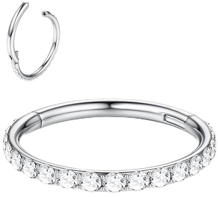 BodyBonita G23 CZ Titanio Piercing Naso - 20G Anelli per Setto Nasale Cerchio Clicker Cartilagine Orecchino per Donna Elica Rook Trago Conch Piercing Gioielli Anello Daith Argento 8mm