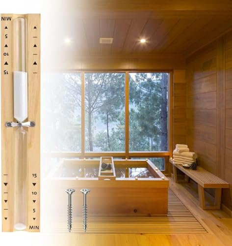 UOCAI Sablier pour sauna - Accessoire de minuterie 15 minutes - Minuteur de cuisine - Résistant à la chaleur - Sauna - Sablier en bois - Blanc sable