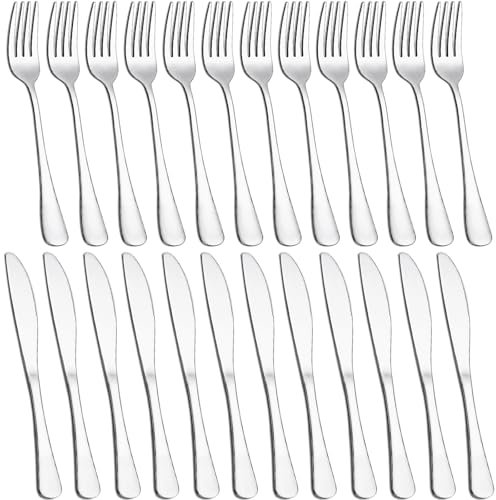 Set da 24 coltelli e forchette, Joeczo Posate in acciaio inossidabile per 12 persone, Set completo di 12 forchette e 12 coltelli, Lavabile in lavastoviglie, Set di posate per casa/ristorante