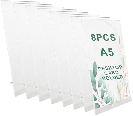 hocadon Set di 8 Espositore da Tavolo A5 Porta Menu da Tavolo in Acrilico Porta Listino A5 per Cartelli, Brochure, Volantini, Menu