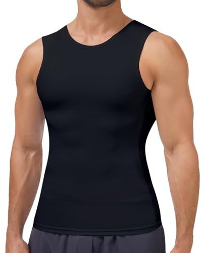 Compression Shirt Sweat-Absorbent and Breathable Shapewear Slimming Tummy Control Tank Top Waist Trainer Vests for Men Black