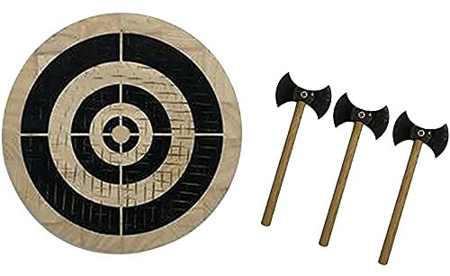 Wooden Pendant Dart Board, Axe and Knife Throwing Target with Wooden Frisbee and 3 Small Axes, Indoor/Outdoor Target Game for Holidays, Parties, Adults, Can Also Be Used for Wall Decoration Pendants