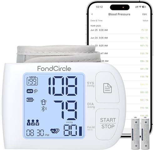 FondCircle Wrist Blood Pressure Monitor, Bluetooth Automatic Blood Pressure Cuff for Home Use, Talking Digital Machine with Smart App Sync, 3-User Mode 398 Memory, (5.3-8.5 in Cuff)