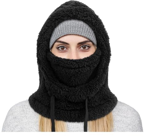 GOSHIES Plüsch Sturmhaube Mütze Schwarz Sturmhaube Winter Gesichtshaube Warm Skimaske mit Nackenwärmer für Fahrrad Motorrad Snowboard Unisex