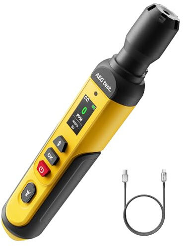 AEGTEST AGT-2459 Detector de Monóxido de Carbono Portátil, CO Recargable 0~1000PPM con Alarmas Sonoras y Visuales, Pantalla TFT a Color para Hogar, Viajes, Industria y Uso Móvil – Amarillo