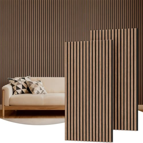 TONOR Wood Wall Panels for Interior Wall Decor, 2 Pack 47.2x23.6(15.5ft²) Wood Slat Acoustic Panels, Soundproof Wall Panels for Noise Cancelling and Decoration, Living Room, Bedroom, Office, Walnut