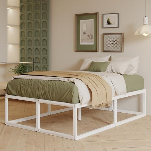 EMODA 46 cm High Small Double Bed Frame 4ft, Heavy Duty Small Double Metal Bed Frame with Sturdy Slats Support 120x190 cm, Large Underbed Storage, Noise Free, Easy Assembly, White