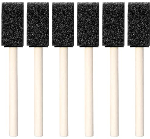 6 Pcs 1 Foam Paint Brushes, Poly Foam Paint Brush Black Sponge Brushes with Wood Handle for Painting Staining Varnishes DIY Craft Projects Electronic Cleaning