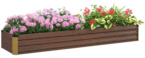 Outsunny Carré Potager rectangulaire, lit de Jardin surélevé en Acier galvanisé, Fond Ouvert, jardinière avec Coins de Protection, 240 x 60 x 30 cm, Brun foncé