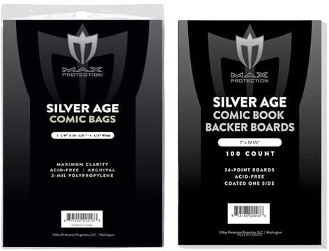 Max Protection Silver Age Comic Book Bags and Boards 1000 Pack - 2 Mil Archival-Safe Bags with 24pt Thick Acid-Free Boards - Precision-Cut for 1956-1970 Era Comics